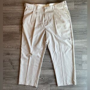 Haggar Men’s Linen Pleated Lightweight Dress Pant Slacks Tan Khaki 42x29